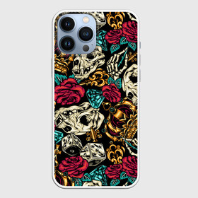 Чехол для iPhone 13 Pro Max с принтом Узор для хипстера в Кировске,  |  | crown | diamond | fashion | hipster | key | leaf | pattern | rose | skull | vanguard | авангард | алмаз | бриллиант | ключ | корона | лист | мода | роза | узор | хипстер | череп