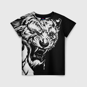 Детская футболка 3D с принтом Тигр: свирепый и кровожадный в Кировске, 100% гипоаллергенный полиэфир | прямой крой, круглый вырез горловины, длина до линии бедер, чуть спущенное плечо, ткань немного тянется | 2022 | bloodthirsty | ferocious | look | powerful | predator | strong | tiger | year of the tiger | взгляд | год тигра | кровожадный | мощный | свирепый | сильный | тигр | хищник