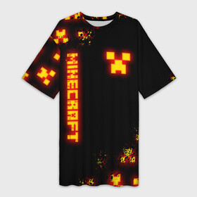 Платье-футболка 3D с принтом MINECRAFT ОГНЕННЫЙ КРИПЕР в Кировске,  |  | block | creeper | cube | fire | flame | minecraft | pixel | tnt | блок | гаст | геометрия | крафт | крипер | кубики | майнкрафт | огеннный крипер | огонь | пиксели | пламя | тнт