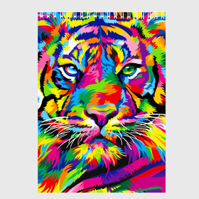 Скетчбук с принтом Тигр в стиле поп арт в Кировске, 100% бумага
 | 48 листов, плотность листов — 100 г/м2, плотность картонной обложки — 250 г/м2. Листы скреплены сверху удобной пружинной спиралью | 2022 | art | beast | mosaic | multicolored head | new year | pop art | predator | rainbow | tiger | year of the tiger | год тигра | зверь | искусство | мозаика | новый год | радужный | разноцветная голова | тигр | хищник