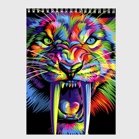 Скетчбук с принтом Саблезубый тигр в стиле поп арт в Кировске, 100% бумага
 | 48 листов, плотность листов — 100 г/м2, плотность картонной обложки — 250 г/м2. Листы скреплены сверху удобной пружинной спиралью | 2022 | art | beast | colorful head | mosaic | new year | pop art | predator | rainbow | sabertoothed tiger | year of the tiger | большие клыки | год тигра | зверь | искусство | мозаика | новый год | радужный | разноцветная голова | саблезубый тиг