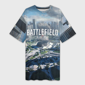 Платье-футболка 3D с принтом Battlefield 2042  КАЛЕЙДОСКОП в Кировске,  |  | 2042 | action | art | battlefield | dice | game | map | shooter | арт | батла | батлфилд | война | калейдоскоп | карта | шутер