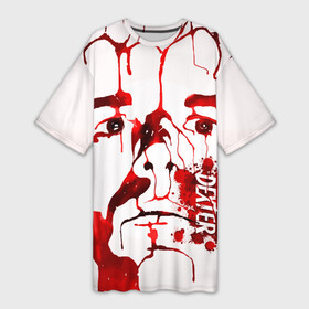 Платье-футболка 3D с принтом Декстер, портрет кровью в Кировске,  |  | dexter | декстер | декстер морган | кровавый | кровь | маниак | мясник из бейхарбор | потёки | правосудие декстера | пятна крови | сериалы