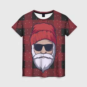 Женская футболка 3D с принтом SANTA HIPSTER | САНТА ХИПСТЕР в Кировске, 100% полиэфир ( синтетическое хлопкоподобное полотно) | прямой крой, круглый вырез горловины, длина до линии бедер | 2022 | bad | christmas | cold | dab | dub | hipster | klaus | merry | new | santa | snow | winter | year | год | даб | зима | клаус | мороз | новый | рождество | санта | снег | хипстер | холод