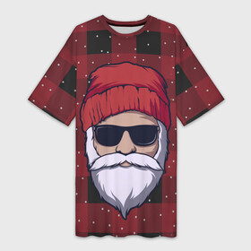 Платье-футболка 3D с принтом SANTA HIPSTER  САНТА ХИПСТЕР в Кировске,  |  | 2022 | bad | christmas | cold | dab | dub | hipster | klaus | merry | new | santa | snow | winter | year | год | даб | зима | клаус | мороз | новый | рождество | санта | снег | хипстер | холод