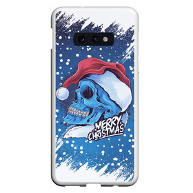 Чехол для Samsung S10E с принтом Merry Christmas | Счастливого Рождества | Skull в Кировске, Силикон | Область печати: задняя сторона чехла, без боковых панелей | 2022 | christmas | cold | klaus | merry | new | santa | skull | snow | winter | year | год | дед | зима | клаус | мороз | новый | рождество | санта | скелет | снег | холод | череп