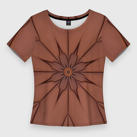 Женская футболка 3D Slim с принтом Абстрактный цветок. Оранжевый. 1 29. в Кировске,  |  | abstraction | brown | flower | fractal | orange | pattern | абстракция | коричневый | оранжевый | узор | фрактал | цветок