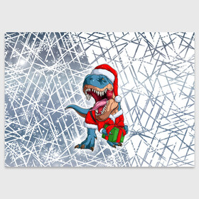 Поздравительная открытка с принтом Санта Динозавр   Dinosanta в Кировске, 100% бумага | плотность бумаги 280 г/м2, матовая, на обратной стороне линовка и место для марки
 | christmas | dinosaur | santa | дед мороз | динозавр | елка | зима | новый год | подарок | рождество | санта | снег | снежинка