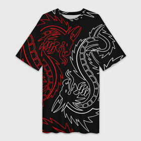 Платье-футболка 3D с принтом БЕЛО КРАСНЫЙ ДРАКОН  RED WHITE DRAGON в Кировске,  |  | china | dragon | japan | neon | texture | драконы | китай | мифология | неон | неоновые драконы | текстура | япония