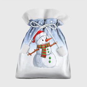 Подарочный 3D мешок с принтом Веселый Снеговик   Happy Snowman в Кировске, 100% полиэстер | Размер: 29*39 см | Тематика изображения на принте: christmas | santa | snowman | дед мороз | елка | зима | новый год | рождество | санта | снег | снеговик | снегурочка | снежинка