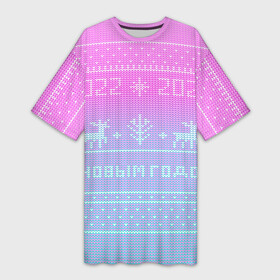 Платье-футболка 3D с принтом С новым годом олени 2022 в Кировске,  |  | 2022 | вязанный принт | вязаные олени | новый год | олени на свитере | пиксели | розовый градиент