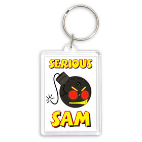 Брелок прямоугольный 35*50 с принтом Serious Sam Bomb Logo в Кировске,  |  | bomb | serious sam | бомба | динамит | крутой сэм | сем | сериос сем | сериос сэм | сириус сэм | сэм