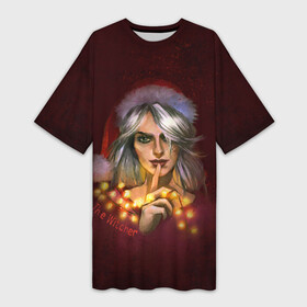 Платье-футболка 3D с принтом Цирилла The Witcher в Кировске,  |  | девушка | надпись | огоньки | персонаж | шапка