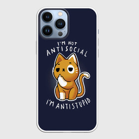 Чехол для iPhone 13 Pro Max с принтом i am not antisocial, I AM ANTISTUPID в Кировске,  |  | Тематика изображения на принте: anti kitty | cat | kitty | животные | звери | кот | котики | кошки | мемы