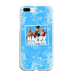 Чехол для iPhone 7Plus/8 Plus матовый с принтом Happy holidays Fortnite в Кировске, Силикон | Область печати: задняя сторона чехла, без боковых панелей | Тематика изображения на принте: игра | персонажи | снег | снежинки | фото