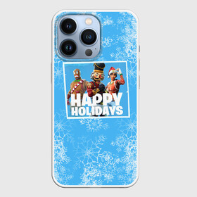 Чехол для iPhone 13 Pro с принтом Happy holidays Fortnite в Кировске,  |  | Тематика изображения на принте: игра | персонажи | снег | снежинки | фото