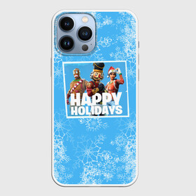 Чехол для iPhone 13 Pro Max с принтом Happy holidays Fortnite в Кировске,  |  | Тематика изображения на принте: игра | персонажи | снег | снежинки | фото