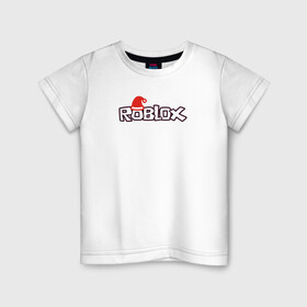 Детская футболка хлопок с принтом logo RobloX в Кировске, 100% хлопок | круглый вырез горловины, полуприлегающий силуэт, длина до линии бедер | Тематика изображения на принте: игра | контур | логотип | надпись | шапка