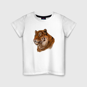 Детская футболка хлопок с принтом Тигр маслом в Кировске, 100% хлопок | круглый вырез горловины, полуприлегающий силуэт, длина до линии бедер | 2022 | иллюстрация | новый год | рисунок | скетч | тигр