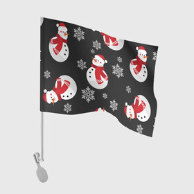 Флаг для автомобиля с принтом Снеговик в Кировске, 100% полиэстер | Размер: 30*21 см | merry christmas | веселого рождества | рождество | снеговики | снежинки | шарфик
