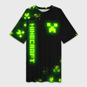 Платье-футболка 3D с принтом MINECRAFT NEON LOGO CREEPER в Кировске,  |  | block | creeper | cube | minecraft | pixel | tnt | toxic | блок | гаст | геометрия | крафт | крипер | кубики | майнкрафт | неон | пиксели | тнт | токсик