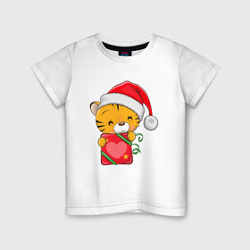 Детская футболка хлопок с принтом Подарок   год тигра в Кировске, 100% хлопок | круглый вырез горловины, полуприлегающий силуэт, длина до линии бедер | 2022 | год тигра | новый год | новый год 2022 | символ года | тигр | тигренок | тигрица | тигры