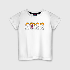Детская футболка хлопок с принтом Надпись 2022   год тигра в Кировске, 100% хлопок | круглый вырез горловины, полуприлегающий силуэт, длина до линии бедер | 2022 | год тигра | новый год | новый год 2022 | символ года | тигр | тигренок | тигрица | тигры