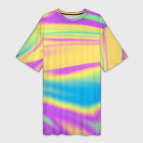 Платье-футболка 3D с принтом Holographic Neon Waves в Кировске,  |  | abstract | gradient | holographic | neon | neon stripes | rainbow | stripes | vaporwave | wave | абстрактный узор | абстракция | волны | голографические | градиент | краски | красочный | линии | неоновые полосы | полосы | радужный