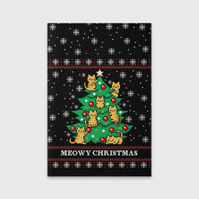 Обложка для паспорта матовая кожа с принтом MEOWY CHRISTMAS | 2022 в Кировске, натуральная матовая кожа | размер 19,3 х 13,7 см; прозрачные пластиковые крепления | 2020 | 2021 | 2022 | christmas | meow | meowy christmas | merry | кот | леденец | мяу | нг | новогодний | новый год | олени | рождество | свитер | узоры