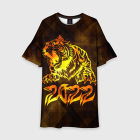 Детское платье 3D с принтом Хищник Тигр 2022 в Кировске, 100% полиэстер | прямой силуэт, чуть расширенный к низу. Круглая горловина, на рукавах — воланы | 2022 | tiger | восточный тигр | год тигра | кошка | тигр | тигренок | хищник