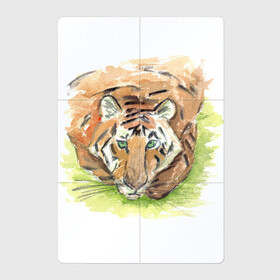 Магнитный плакат 2Х3 с принтом Портрет тигра с зелёными глазами в Кировске, Полимерный материал с магнитным слоем | 6 деталей размером 9*9 см | Тематика изображения на принте: 2022 | глаза | животное | зверь | китайский календарь | кошка | новый год | оранжевый | полоски | символ года | тигр | хищник
