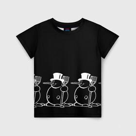Детская футболка 3D с принтом Снеговик на черном фоне в Кировске, 100% гипоаллергенный полиэфир | прямой крой, круглый вырез горловины, длина до линии бедер, чуть спущенное плечо, ткань немного тянется | snowman | зима | минимализм | новый год | снеговик