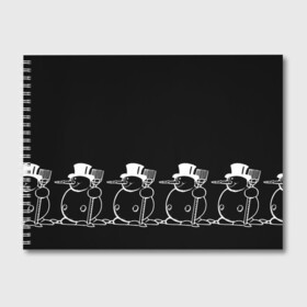 Альбом для рисования с принтом Снеговик на черном фоне в Кировске, 100% бумага
 | матовая бумага, плотность 200 мг. | Тематика изображения на принте: snowman | зима | минимализм | новый год | снеговик