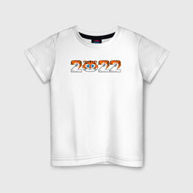 Детская футболка хлопок с принтом Надпись 2022 Год тигра в Кировске, 100% хлопок | круглый вырез горловины, полуприлегающий силуэт, длина до линии бедер | 2022 | год тигра | новый год | новый год 2022 | символ года | тигр | тигренок | тигрица | тигры