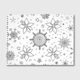 Альбом для рисования с принтом Паттерн из простых чёрных снежинок в Кировске, 100% бумага
 | матовая бумага, плотность 200 мг. | бесшовный | графика | зима | зимний | зимний паттерн | карандашом | паттерн | простые снежинки | снег | снегопад | снежинка | снежинки | чёрные снежинки | чёрный карандаж