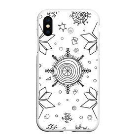 Чехол для iPhone XS Max матовый с принтом Паттерн из простых чёрных снежинок в Кировске, Силикон | Область печати: задняя сторона чехла, без боковых панелей | бесшовный | графика | зима | зимний | зимний паттерн | карандашом | паттерн | простые снежинки | снег | снегопад | снежинка | снежинки | чёрные снежинки | чёрный карандаж