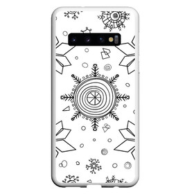 Чехол для Samsung Galaxy S10 с принтом Паттерн из простых чёрных снежинок в Кировске, Силикон | Область печати: задняя сторона чехла, без боковых панелей | бесшовный | графика | зима | зимний | зимний паттерн | карандашом | паттерн | простые снежинки | снег | снегопад | снежинка | снежинки | чёрные снежинки | чёрный карандаж