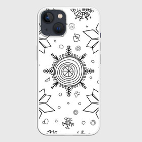Чехол для iPhone 13 с принтом Паттерн из простых чёрных снежинок в Кировске,  |  | бесшовный | графика | зима | зимний | зимний паттерн | карандашом | паттерн | простые снежинки | снег | снегопад | снежинка | снежинки | чёрные снежинки | чёрный карандаж
