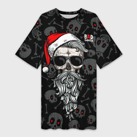 Платье-футболка 3D с принтом Santa from Hell в Кировске,  |  | beard | christmas | hipster | new year | red cap | red eyes | santa claus | santa from hell | skulls | борода | дед мороз | красные глаза | красный колпак | новый год | рождество | санта из ада | санта клаус | хипстер | черепа