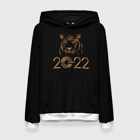 Женская толстовка 3D с принтом 2022 Tiger Bronze Theme в Кировске, 100% полиэстер  | двухслойный капюшон со шнурком для регулировки, мягкие манжеты на рукавах и по низу толстовки, спереди карман-кенгуру с мягким внутренним слоем. | 2022 | год тигра | нг | новый год | подарки на новый год | праздник | рождество | тигр