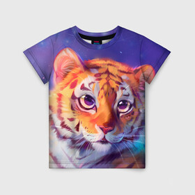 Детская футболка 3D с принтом Тигренок 2022 в Кировске, 100% гипоаллергенный полиэфир | прямой крой, круглый вырез горловины, длина до линии бедер, чуть спущенное плечо, ткань немного тянется | 2022 | лучшее | новый год | подарок | тигр | тигренок | топ