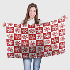 Флаг 3D с принтом Шахматные Снежинки в Кировске, 100% полиэстер | плотность ткани — 95 г/м2, размер — 67 х 109 см. Принт наносится с одной стороны | зима | новогоднее настроение | новый год | снежинки | шахматные снежинки | шахматы