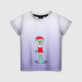 Детская футболка 3D с принтом Дед Сквиди Санта мороз в Кировске, 100% гипоаллергенный полиэфир | прямой крой, круглый вырез горловины, длина до линии бедер, чуть спущенное плечо, ткань немного тянется | дед мороз | микс образов | мультфильм | настроение | оссьминог | персонаж | праздник | санта клаус | сквидвард | старикашка | сухой старик | шапка санты