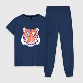 Женская пижама хлопок с принтом Тигра оранжевый в Кировске, 100% хлопок | брюки и футболка прямого кроя, без карманов, на брюках мягкая резинка на поясе и по низу штанин | 2022 | blue water tiger | год тигра | дедмороз | ёлка | кошка | новыйгод | полосатый год | синий тигр | тигриный новый год | черный тигра