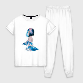 Женская пижама хлопок с принтом Nebula girl в Кировске, 100% хлопок | брюки и футболка прямого кроя, без карманов, на брюках мягкая резинка на поясе и по низу штанин | anime | clouds | girl | nebula | space | аниме | астрология | девушка | космос | облака