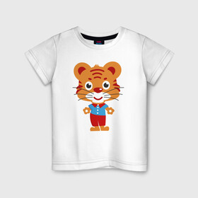 Детская футболка хлопок с принтом Тигряша в Кировске, 100% хлопок | круглый вырез горловины, полуприлегающий силуэт, длина до линии бедер | дикие кошки | новый 2022 год | новый год | символ года | тигренок