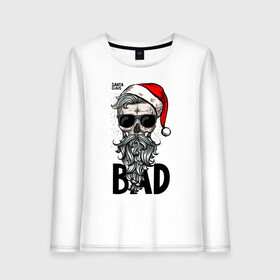 Женский лонгслив хлопок с принтом SANTA CLAUS BAD в Кировске, 100% хлопок |  | bad | beard | christmas | hipster | new year | red cap | santa claus | skull | борода | красный колпак | новый год | очки | рождество | санта клаус | хипстер | череп