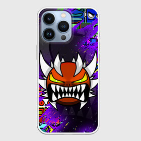 Чехол для iPhone 13 Pro с принтом GEOMETRY DASH DEMON SKIN   ГЕОМЕТРИ ДАШ ДЕМОН СКИН в Кировске,  |  | Тематика изображения на принте: 2d игра | geometry dash | mobile game | robtop | space | геометри даш | космос | кубики | кубы | мобильная игра | неон