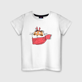 Детская футболка хлопок с принтом Тигр минимализм в Кировске, 100% хлопок | круглый вырез горловины, полуприлегающий силуэт, длина до линии бедер | 2022 | год тигра | новый год | новый год 2022 | символ года | тигр | тигренок | тигрица | тигры