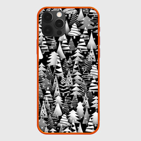 Чехол для iPhone 12 Pro с принтом Лес абстрактных ёлок в Кировске, силикон | область печати: задняя сторона чехла, без боковых панелей | абстракция | ёлка | ель | лес | новогодний | новый год | паттерн | рождество | снег | снежинки | чернобелый